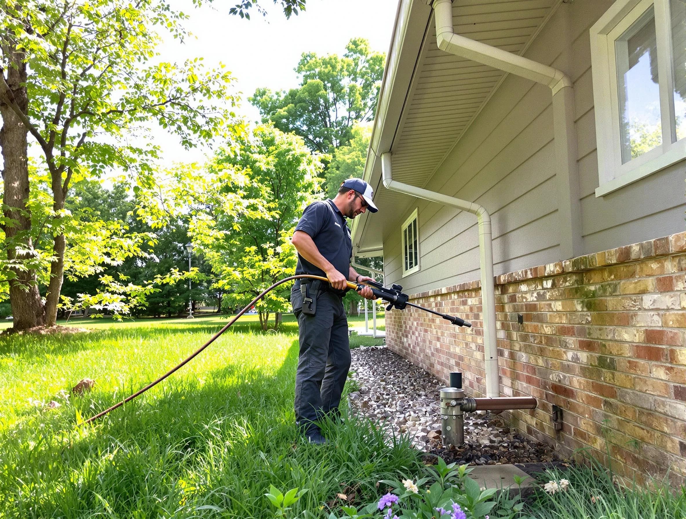 Cuyahoga Falls Roofing Company removing debris from a downspout in Cuyahoga Falls, OH