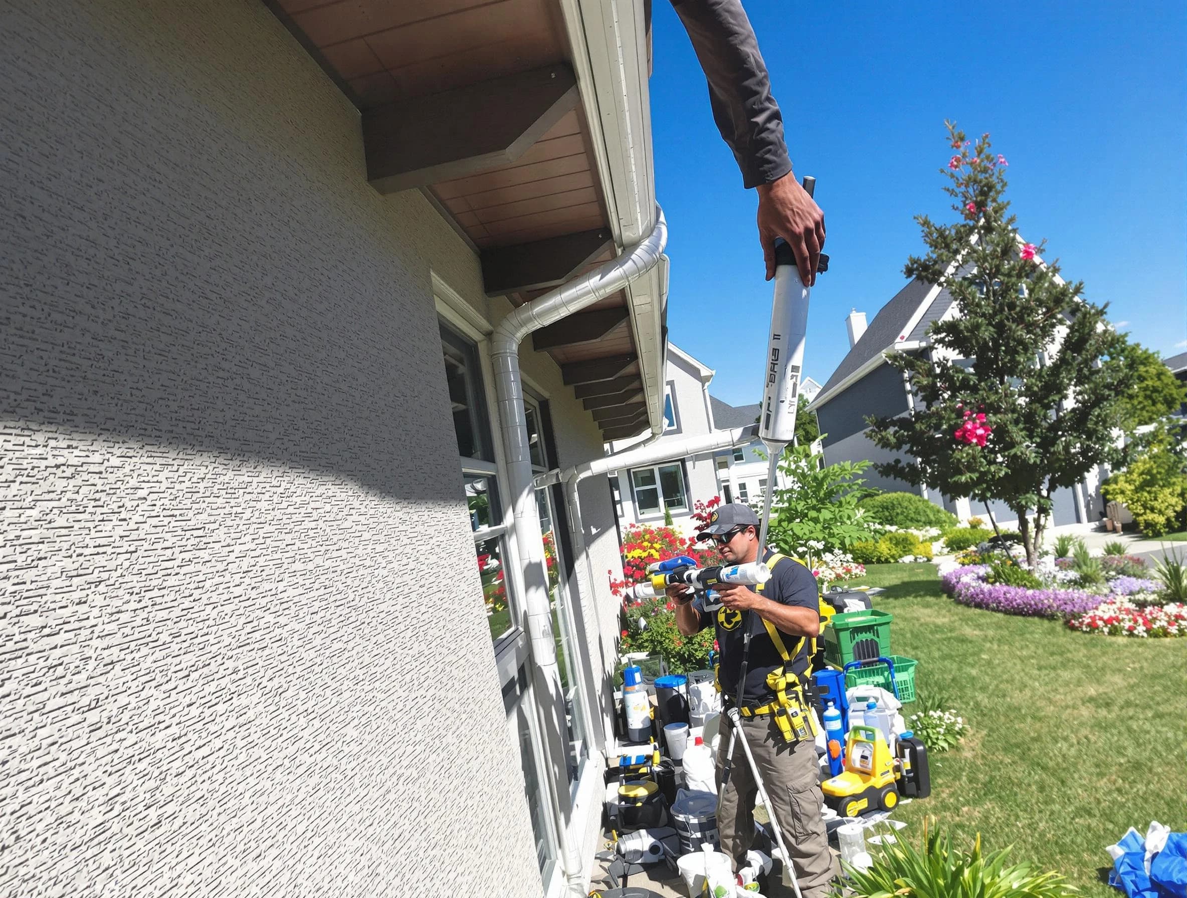 Reinforced downspout bracket installed by Cuyahoga Falls Roofing Company in Cuyahoga Falls, OH