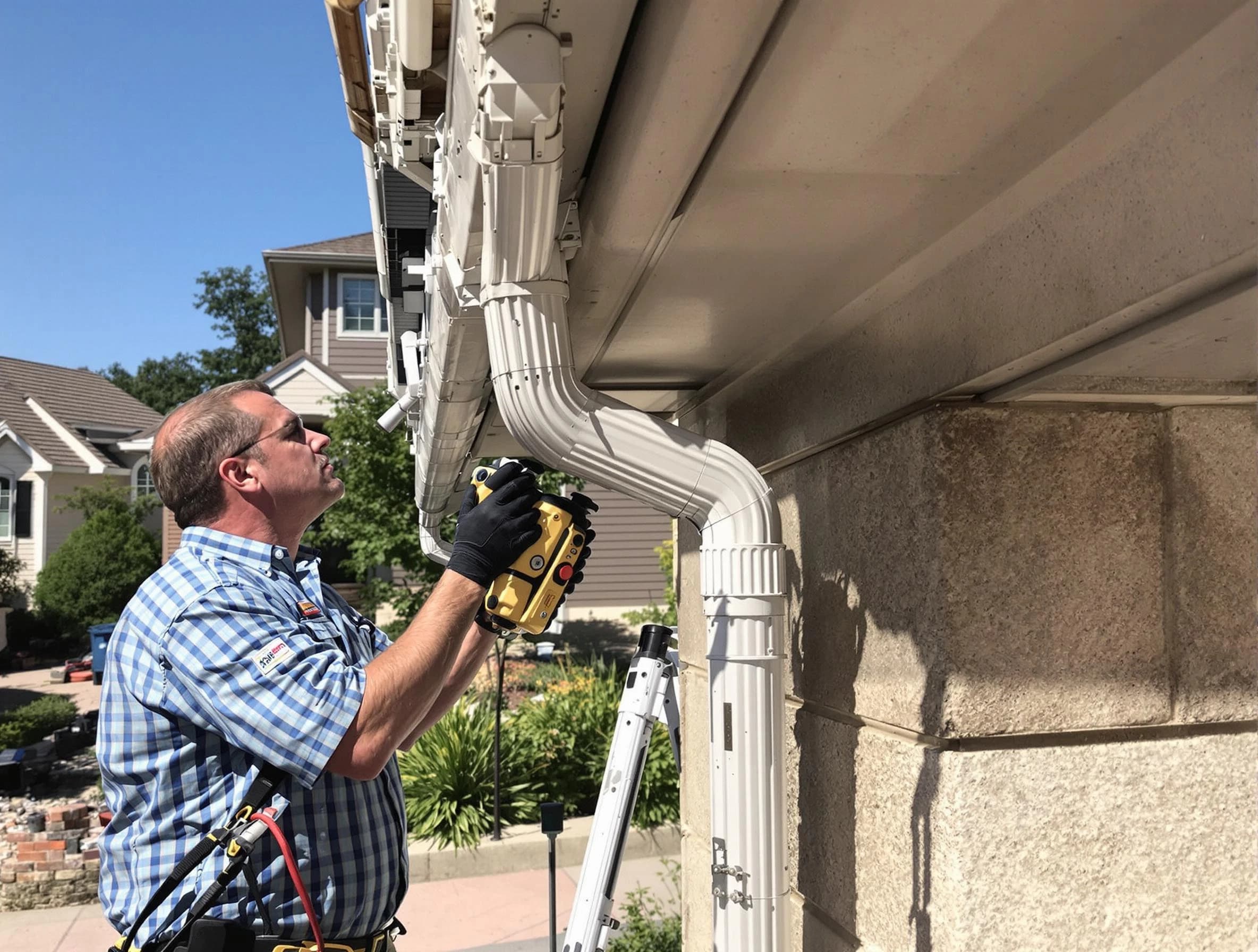 Close-up of a restored downspout system by Cuyahoga Falls Roofing Company in Cuyahoga Falls, OH