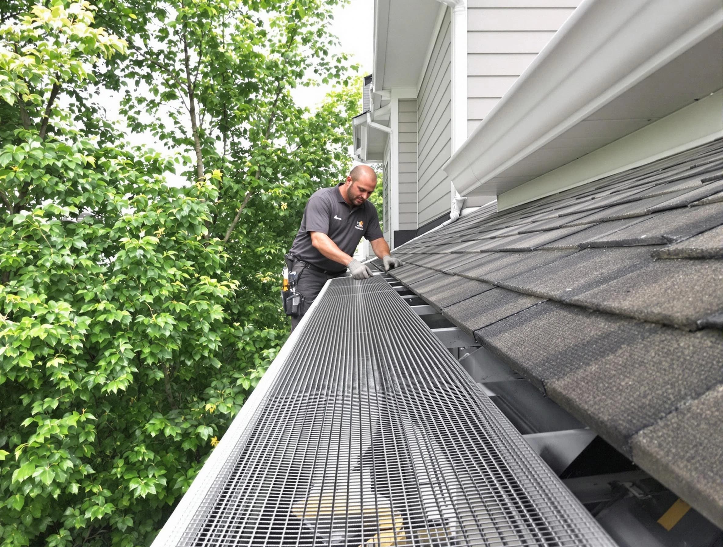 Close-up of gutter guards installed by Cuyahoga Falls Roofing Company in Cuyahoga Falls, OH