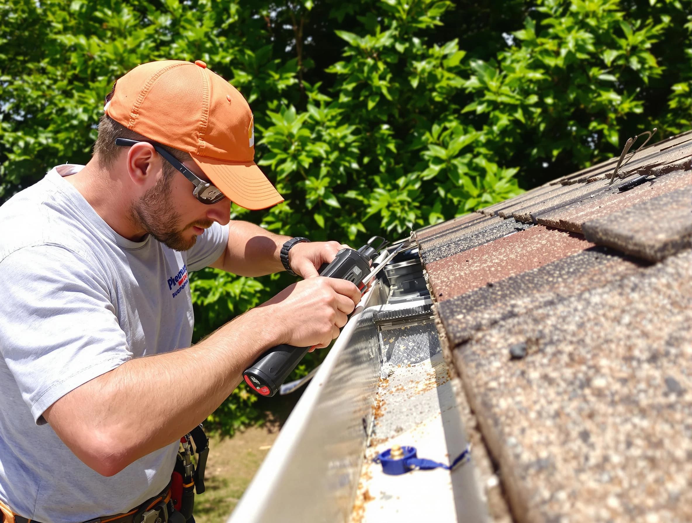 Cuyahoga Falls Roofing Company specialists conducting a gutter repair in Cuyahoga Falls, OH