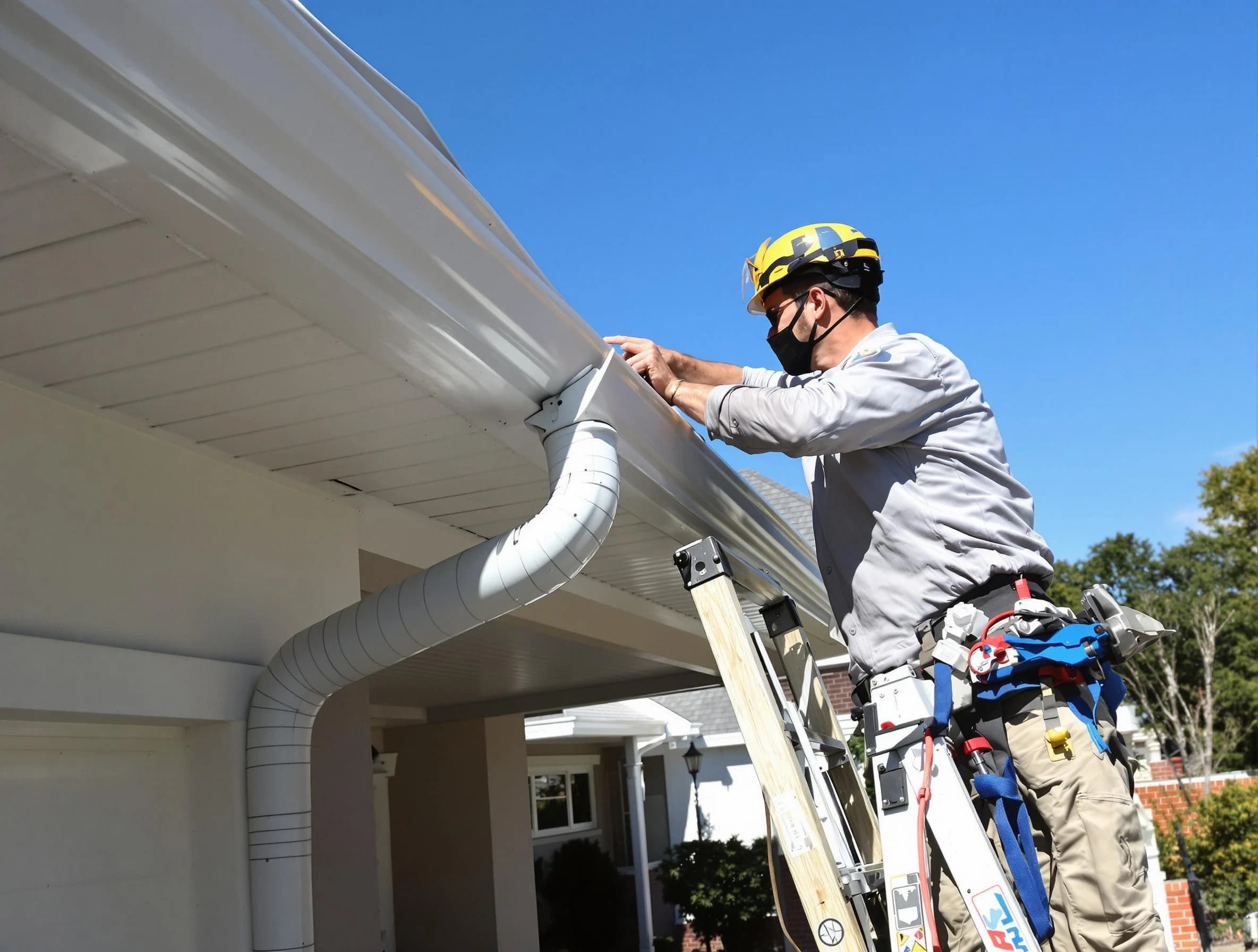 Close-up on a freshly sealed gutter joint by Cuyahoga Falls Roofing Company in Cuyahoga Falls, OH