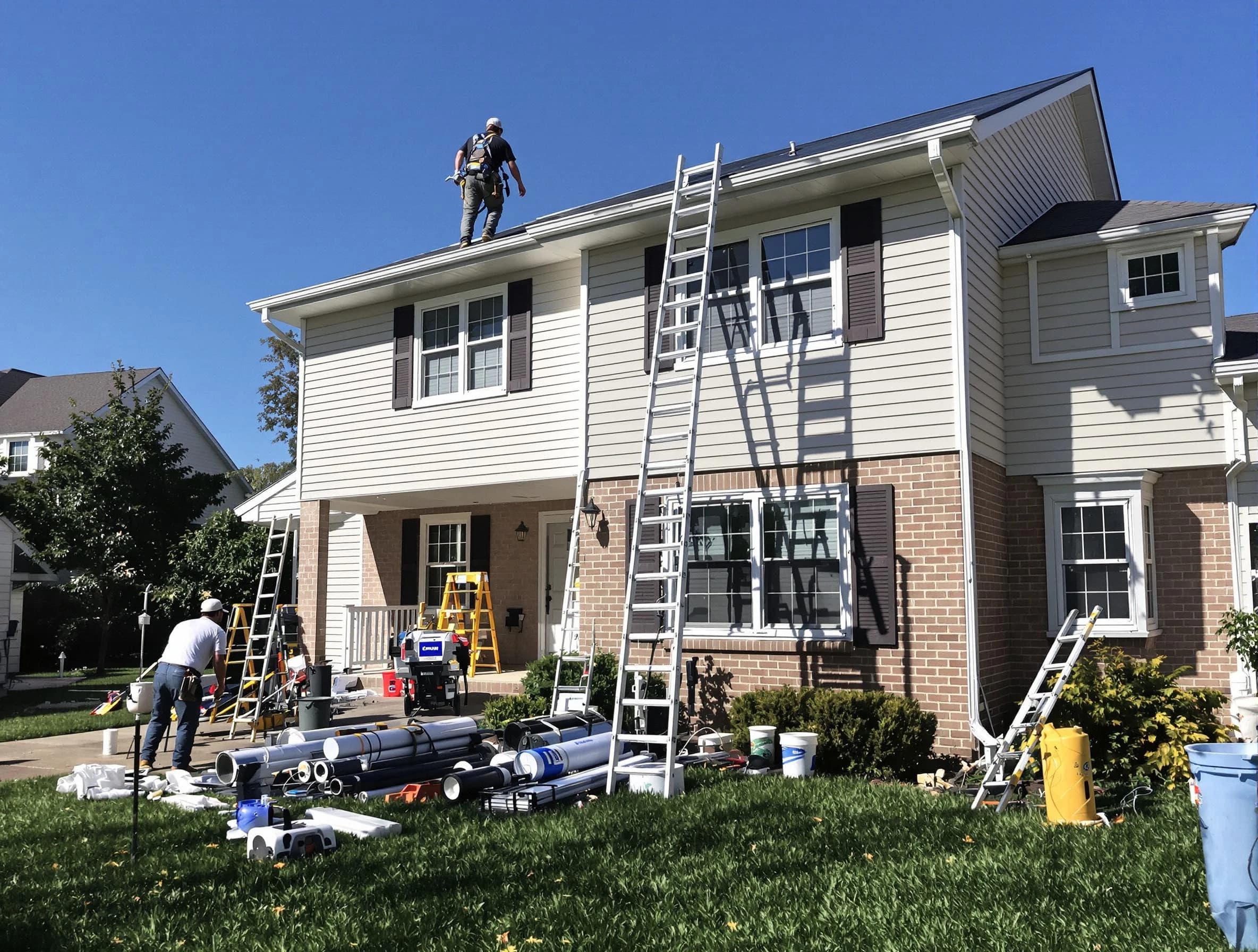 Cuyahoga Falls Roofing Company completing a gutter replacement in Cuyahoga Falls, OH