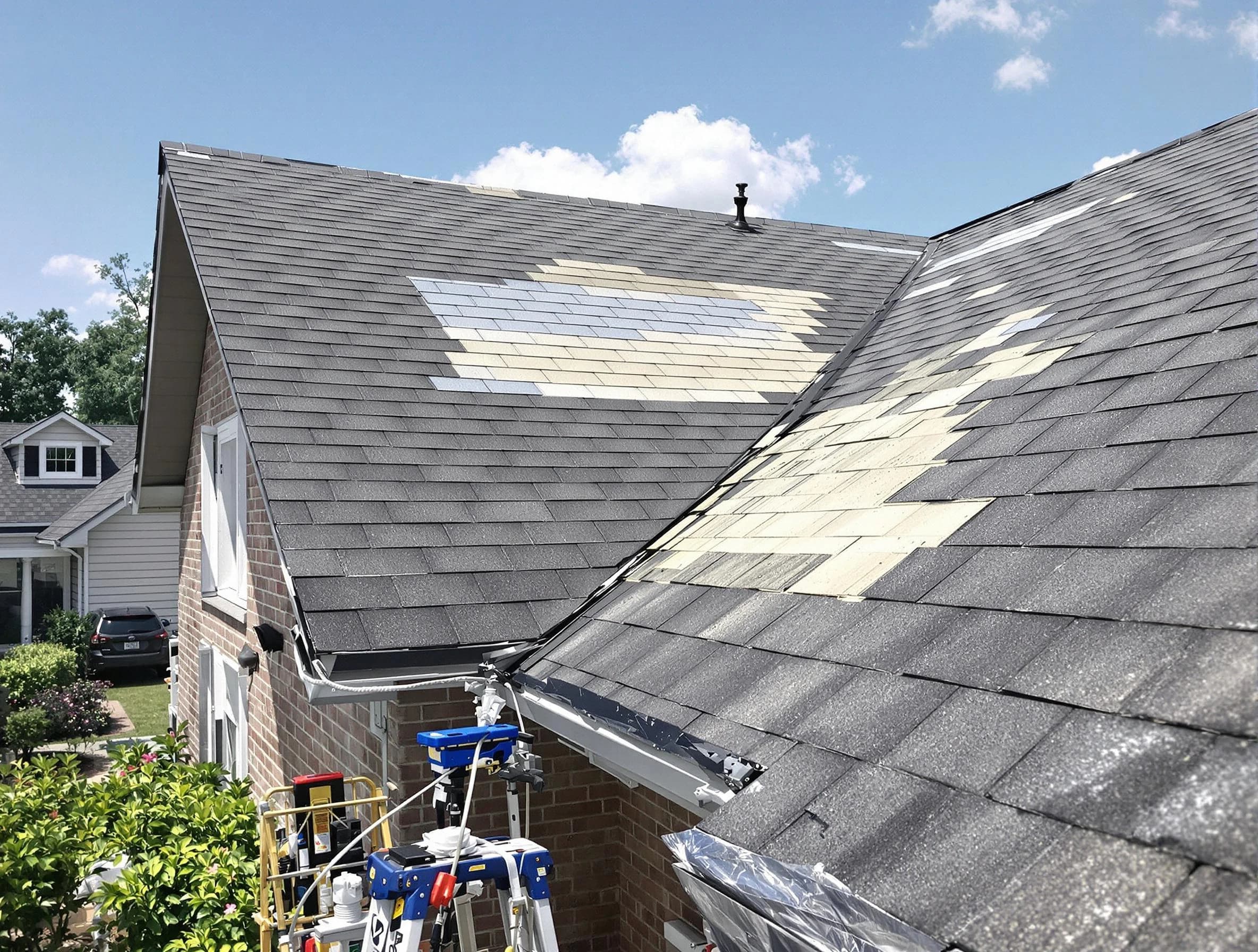 Close-up of roof repairs by Cuyahoga Falls Roofing Company in Cuyahoga Falls, OH