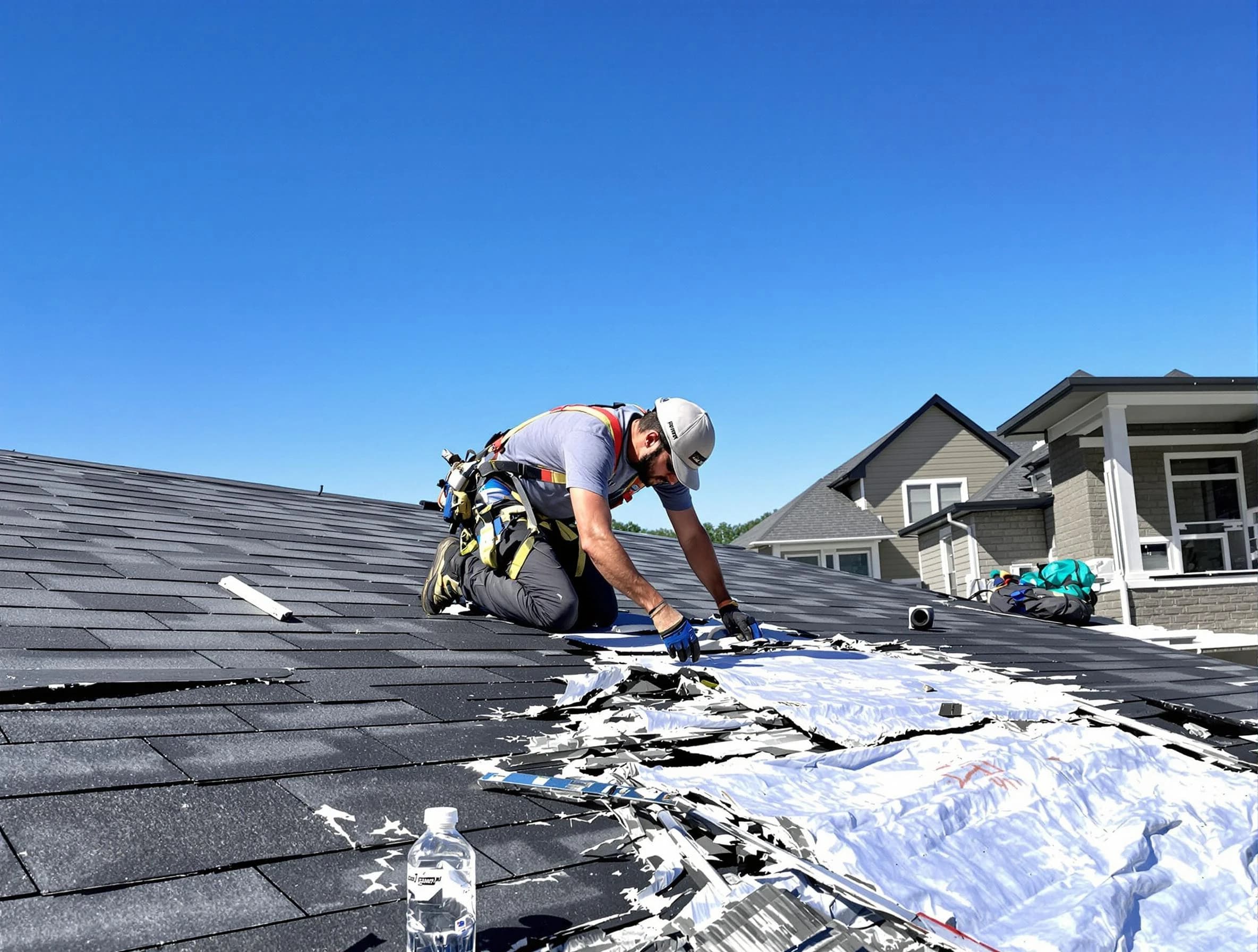 Cuyahoga Falls Roofing Company repairing a roof section in Cuyahoga Falls, OH