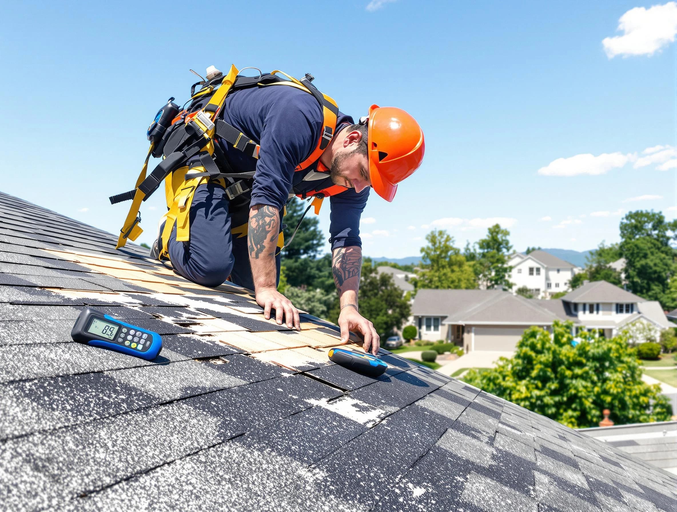 Cuyahoga Falls Roofing Company professional performing roof repairs in Cuyahoga Falls, OH