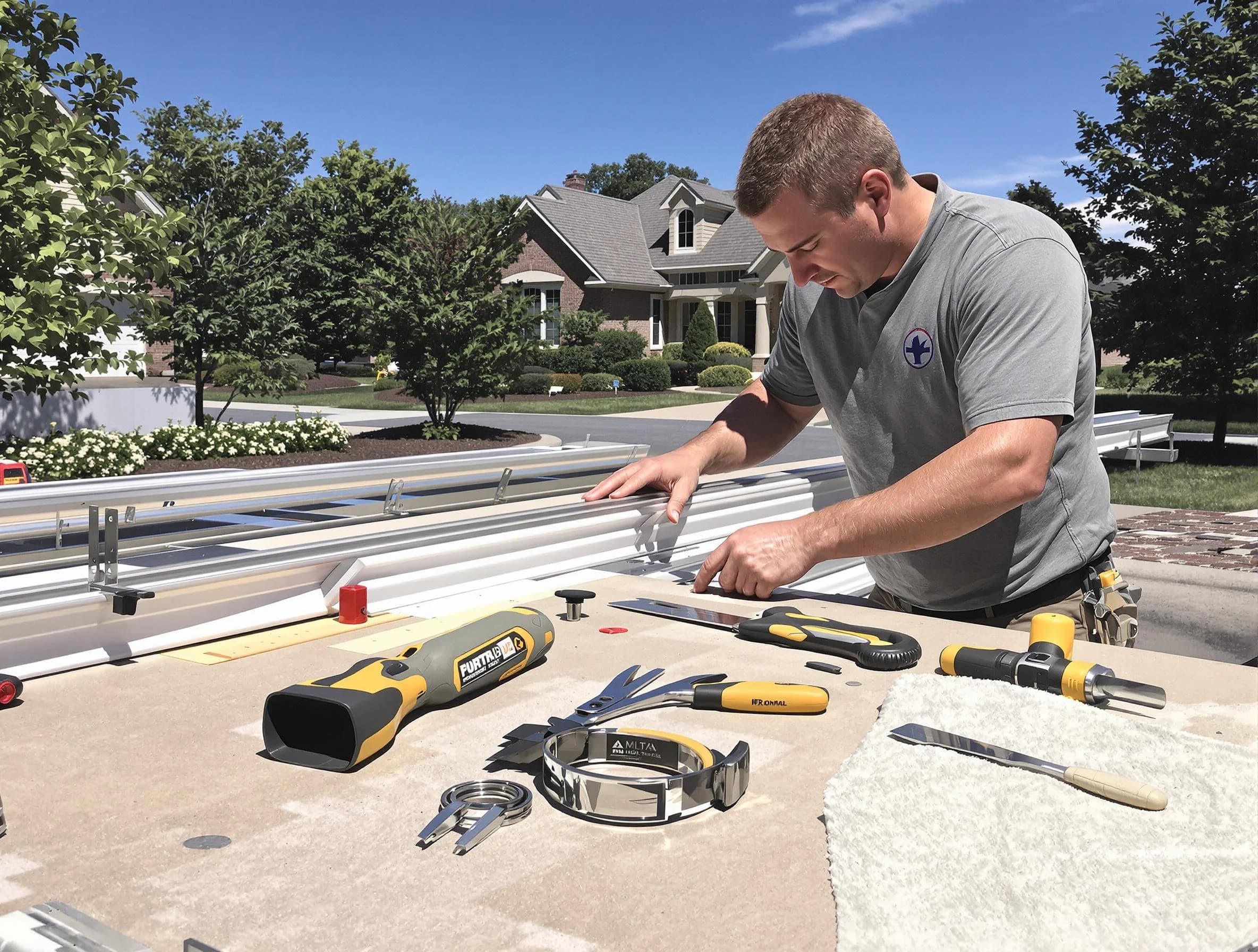 Freshly installed seamless gutter by Cuyahoga Falls Roofing Company in Cuyahoga Falls, OH